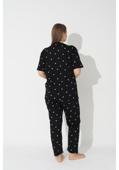 Siyah İnci Curve Büyük Beden Battal Boy Kısa Kollu Düğmeli Pamuklu Pijama Takımı Siyah Beyaz Kalp Siyah İnci Curve Büyük Beden Battal Boy Kısa Kollu Düğmeli Pamuklu Pijama Takımı Siyah Beyaz Kalp
