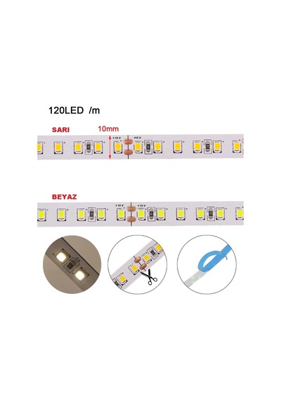 5 Metre Şerit Led 12 V - Metrede 120 Led – 120 X 5 Metre: 600 Led