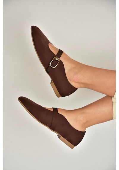 Fox Shoes Y820650204 Kahverengi Kumaş Toka Detaylı Şık Babet Kahverengi