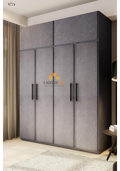 Homecc Yapışkanlı Folyo - Gri Kaya Pvc Mermer Panel Kaplama Kağıdı - Mobilya Duvar Kapı Yapiskanli Kaplama Folyo