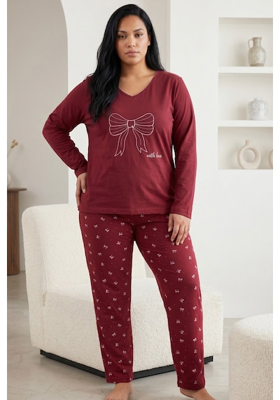 Siyah İnci Pamuklu Likralı Büyük Beden Battal Boy Örme Pijama Takım26240909 Bordo Siyah İnci Pamuklu Likralı Büyük Beden Battal Boy Örme Pijama Takım26240909 Bordo