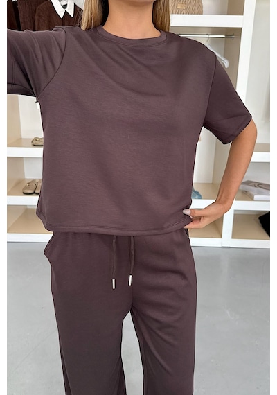 Giysa Kadın Bisiklet Yaka Regular Fit Basic T-shirt Kahverengi - Ms0001353 Kahverengi