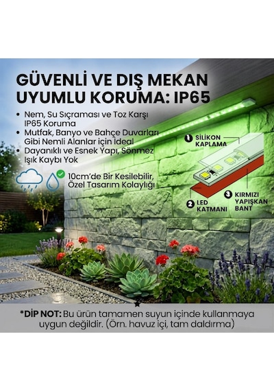 Şerit Led Yeşil 5 Metre 220v Yüksek Parlaklık 120 Led/m Tak Çalıştır Fişli Anahtarlı Silikonlu İç/dı