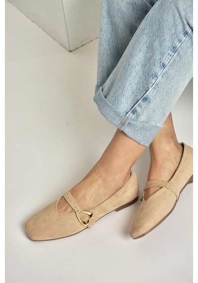 Fox Shoes Y726632602 Ten Süet Kalp Toka Detaylı Kadın Babet Ten