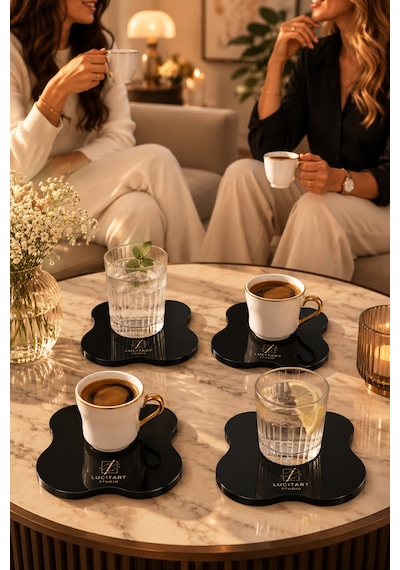 Premium Siyah Pleksi Bardak Altlığı 4'lü Set Modern Masa Dekoru Diğer
