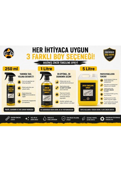 Akgüneş Motogaraj Zincir Temizleme Spreyi 5 Lt Ticari Boy Profesyonel Motosiklet Zincir Bakım Ve Temizlik Ürünü