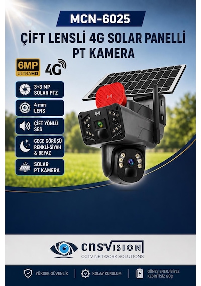 3+3 Mp Çift Lensli 4g Solar Panelli Ptz Güvenlik Kamerası Sım Kart Destekli Renkli Gece Görüşlü Çift Yönlü Ses Hareket Takip