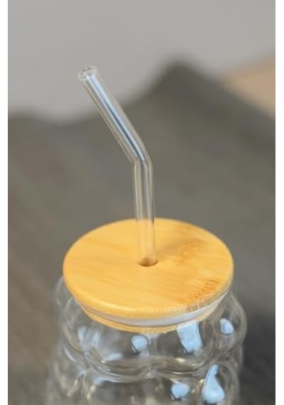 Bambu Kapaklı Üzüm Taneii Cam Pipetli 350 Ml Borosilikat Bardak Aeropress