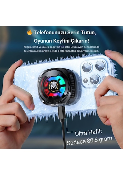 Coofbe 6000 Rpm Turbo Fan Işıklı Magsafe İle Uyumlu Telefon Soğutucu Radyatör Tüm Telefonlara Uyumlu