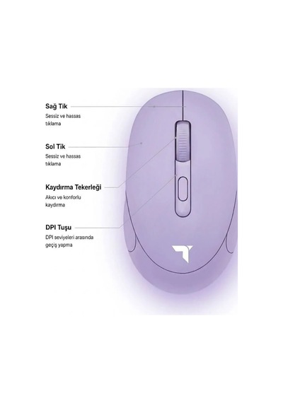 Özel Seri Bilgisayar Aksesuarı Cihaz Faresi Mouse Çift Modlu Sessiz Kablosuz Fare Tm17 Mor