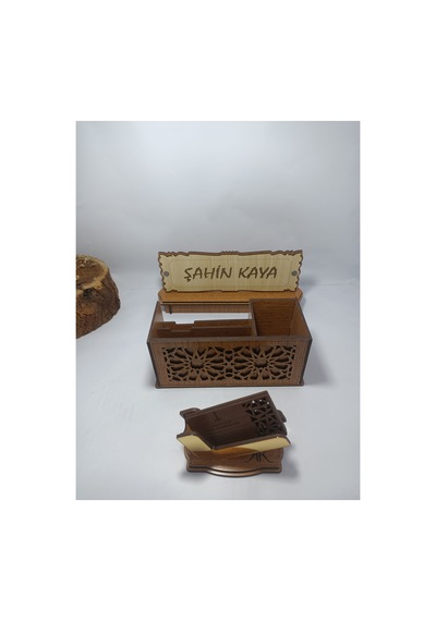Kk Swords Masaüstü İsimlik, Kalemlik, Kartvizitlik Set Ceviz, Krem