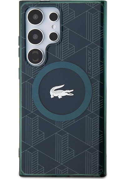 Galaxy S24 Ultra Uyumlu Kılıf Lacoste Lisanslı Magsafe Özellikli Timsah Logolu Blend Monogram Siyah