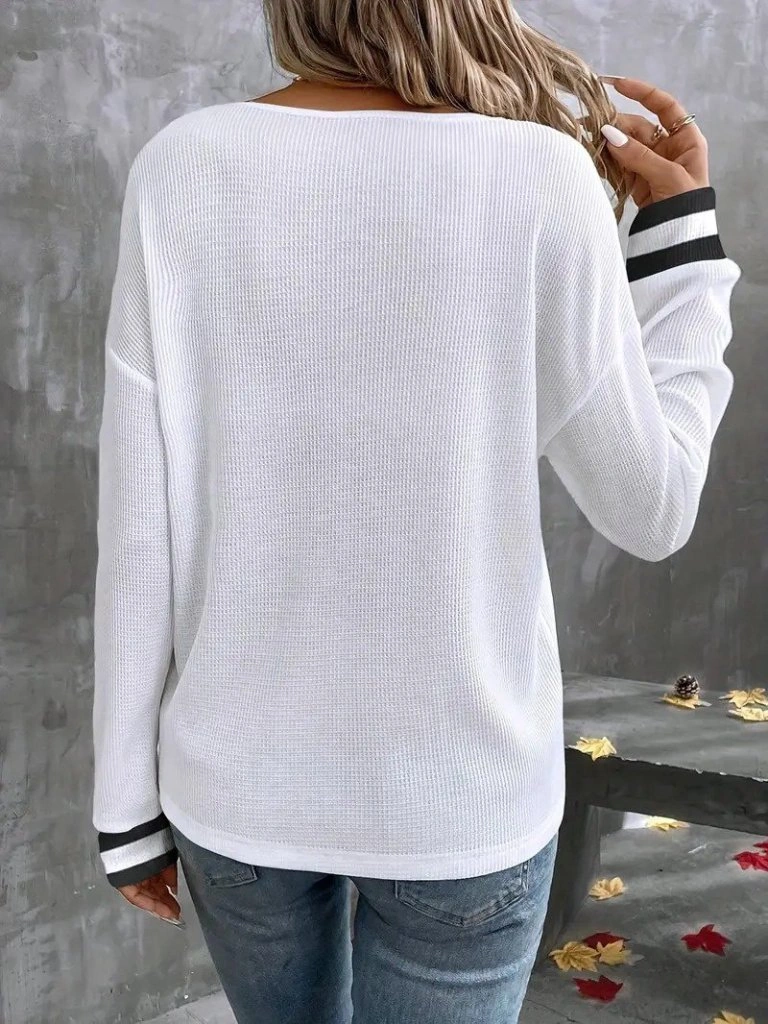 Drgy Giyim Kadın Uzun Kollu V Yakalı Waffle Bluz Beyaz