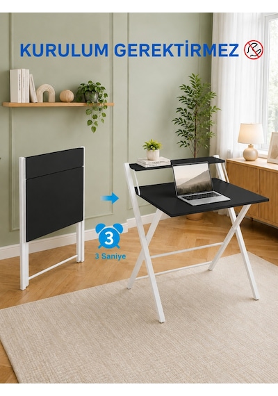Bodo Metal Ayaklı Laptop Masası Katlanır Çalışma Masası Raflı Masa Katlanır Laptop Sehpası Beyaz - Siyah Bodo Metal Ayaklı Laptop Masası Katlanır Çalışma Masası Raflı Masa Katlanır Laptop Sehpası Beyaz - Siyah