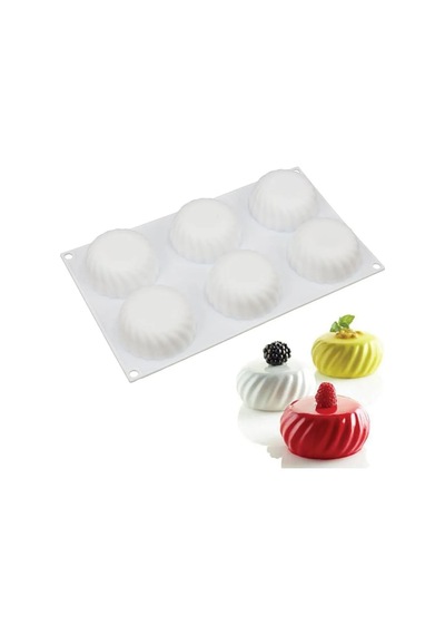 Kek Pasta Pişirme Çikolata Şeker Tatlı Küre Basık Dalgalı Silikon Kalıbı 6'lı Beyaz