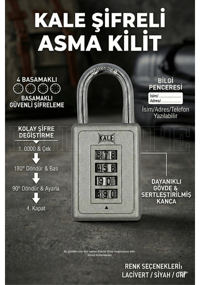 Kale Kilit 4 Haneli Şifreli Asma Kilit - Gri Valiz Ve Dolap Kilidi