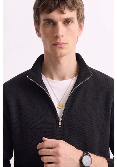 Barrels And Oıl Erkek Yarım Fermuarlı Dik Yaka Sweatshirt - Siyah Siyah
