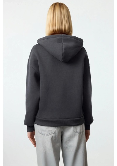 Benerly Kadın Kapüşonlu Düşük Kol Uzun Kollu Relaxed Kalıp Sweatshirt Fon Antrasit