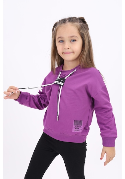 Kız Çocuk Relax Fit Bisiklet Yaka Düşük Omuz Baskılı Sweatshirt - Bağcık Detaylı & 2 İplik Mor Kız Çocuk Relax Fit Bisiklet Yaka Düşük Omuz Baskılı Sweatshirt - Bağcık Detaylı & 2 İplik Mor