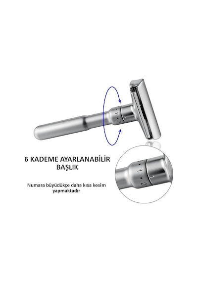Valkyrie Metal Ayarlanabilir Manuel Geleneksel Tıraş Bıçağı Gümüş + Jilet 5'li