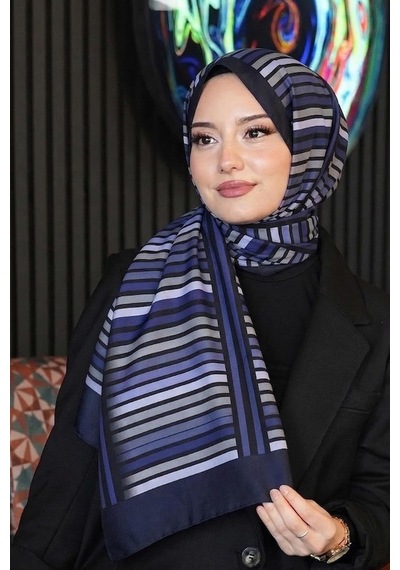 Çizgili Desen Mor Soft Pamuk Şal Çok Renkli 47