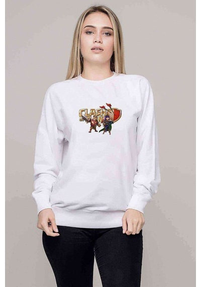 Clash Of Clans 2 Baskılı Beyaz Kadın Sweatshirt (528254480)
