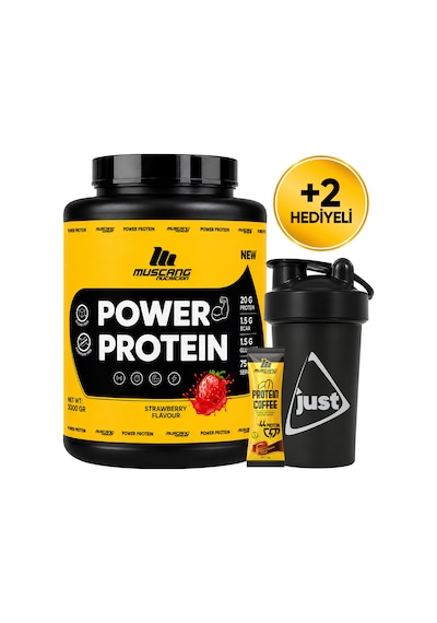 Mustang Nutrition Power Protein Tozu 3000 Gr 75 Servis Çilek + Shaker + Protein Kahve Hediyeli çilek