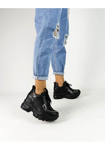 Gdt Ayakkabı Siyah Renk İçten Gizli Yüksek Bağcıklı Topuk Kadın Sneakers
