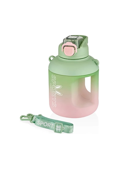 Vagonlife 1100 Ml Çift Renk Pipetli Taşıma Askılı Ve Kulplu Motivasyon Su Matarası Sticker Hediyeli Vgn2302-yeşil