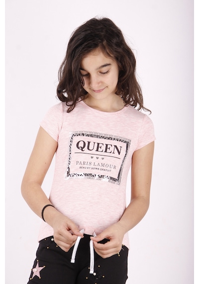 Toontoy Kids Toontoy Kız Çocuk Queen Varak Leoapar Baskılı Tişört Pembe Melanj