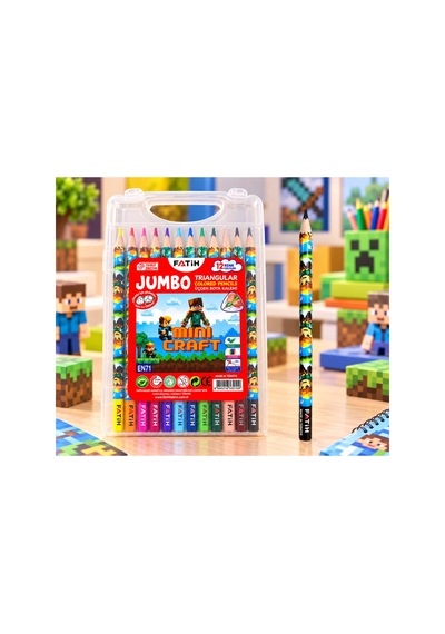 Mini Craft Jumbo Üçgen Kuru Boya Kalemi 12 Renk Sert Plastik Kutulu Çok Renkli