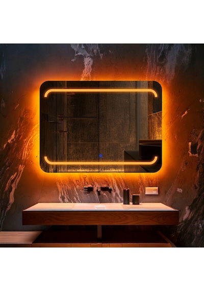 Recta Amber Led'li Kumlamalı Lavabo & Banyo Aynası Dokunmatik Sensörlü 65 X 90 Cm Turuncu