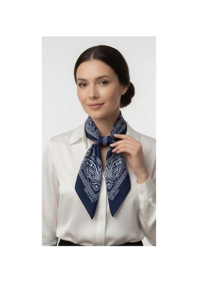 Mollycrush Unisex Lacivert Şal Desenli Bandana Günlük Saç Aksesuarı, Boyunluk Ve Outdoor Fular Lacivert
