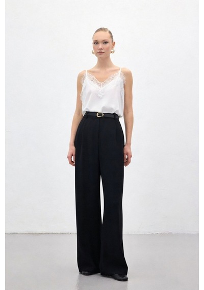 Sateen Luna Krep Pantolon - Siyah-136965 siyah