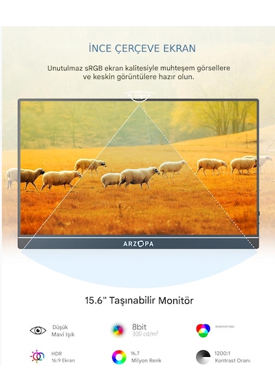 Arzopa A1 Gamut 15.6" Full Hd 60hz Ips Ultra İnce Taşınabilir Mon
