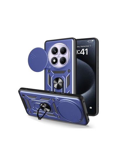 Vendas Xiaomi Redmi Note 14 Pro 4g Kılıf Magnetik Standlı Kamera Korumalı Zore Sürgülü Kapak Mavi