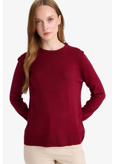 Defacto Regular Fit Bisiklet Yaka Triko Kazak F4084ax25wnbr229 Bordo