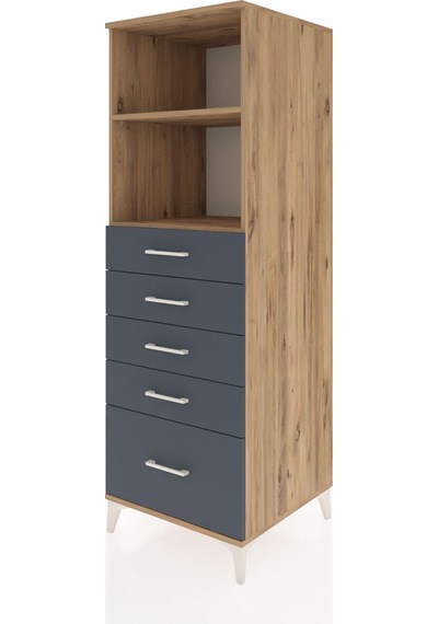 Kronos Dolap 2 Raflı 5 Çekmeceli 60x59x182 Çam-antrasit Atlas Çam