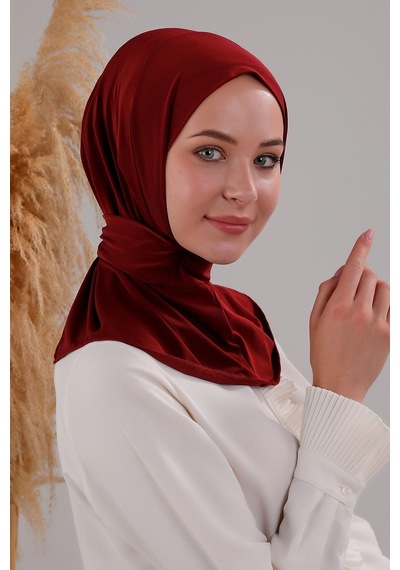 Melodi Scarf Kadın Tesettür Pratik Çıtçıtlı Sandy Fular Hazır Şal Bordo Bordo