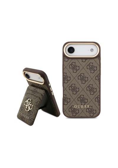 Apple Uyumlu iPhone 17 Air  Kılıf Guess Lisanslı M-safeli 4g Metal Büyük Logolu Kartlıklı Kapak Kahverengi Kahverengi