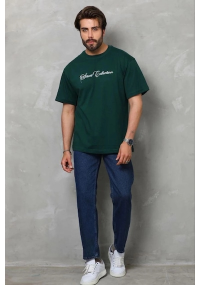 Erkek Baskılı T-shirt Kısa Kol Bisiklet Yaka Regular Fit Rahat Kalıp Günlük Tişört - Çağla Yeşili Çağla Yeşili