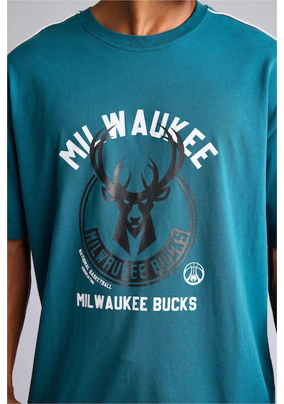 Defacto Nba Milwaukee Bucks Baskılı Biyeli Oversize Bisiklet Yaka Kısa Kollu Tişört H7728ax26augn1020 Yeşil-gn1020