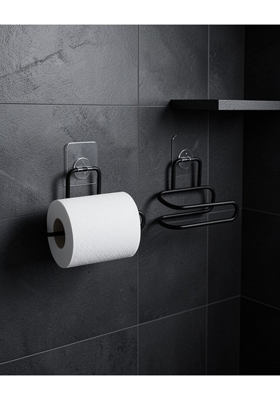 Duvar Tipi Yapışkanlı Wc Kağıtlık Siyah Metal 2 Adet Çok Renkli