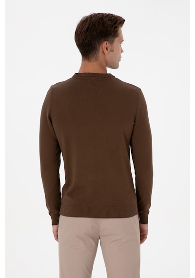 U.S. Polo Assn. Erkek Slim Fit Bisiklet Yaka Kahverengi Basic Kazak 50313713-VR029