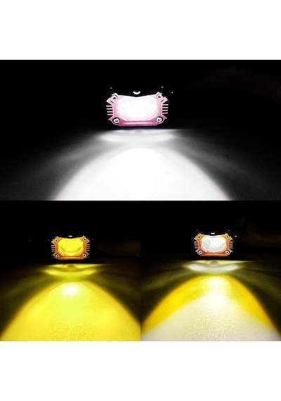 Motosiklet Çakar Modlu Lazer Led Sis Farı 2 Adet Çift Renk Beyaz Sarı Ultra Güçlü Sis Farı