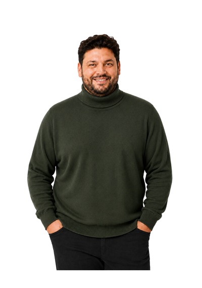 Battalmoda Erkek Büyük Beden Haki Tam Balıkçı Pamuklu Kazak 3xl-4xl-5xl-6xl
