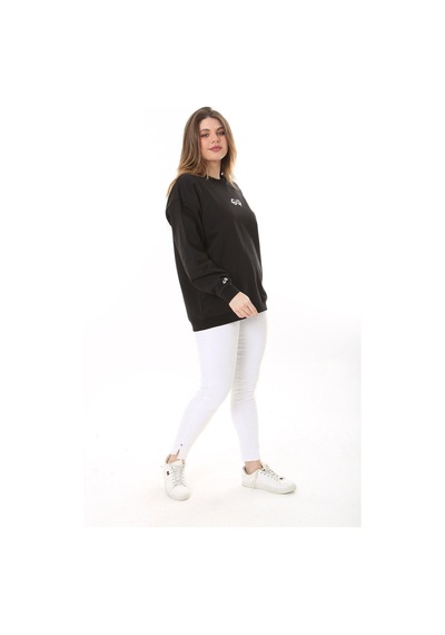 Şans Kadın Büyük Beden Siyah Pamuk Kumaş Arka Baskılı Sweatshirt 65n37618-siyah Siyah
