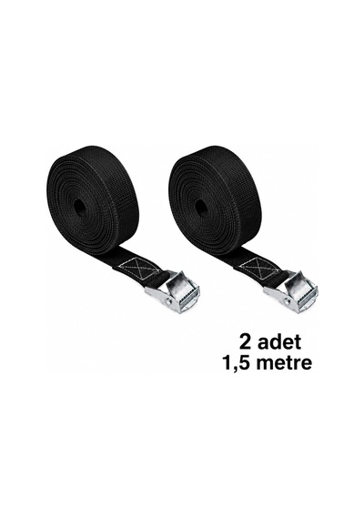 Siyah Polyester Bağlama Kayışı, Ayarlanabilir Metal Sabitleme Aparatlı, 1,5 Metre Uzunluk, 2,5 Cm Genişlik, Koli, Yük, Bisiklet Ve Kamp Kullanımı İçin 2 Adet