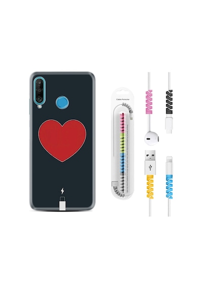 Huawei P30 Lite Kılıf Kablo Koruyuculu Mavi Mermer 1297