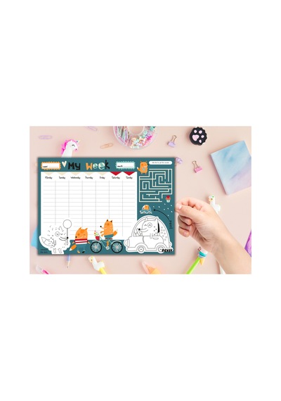 Çocuk Haftalık Planlayıcı - A4 - 30 Yaprak - Öğrenci Planlayıcı - Okul Planlayıcı - Ders Programı - 0589 Çok Renkli